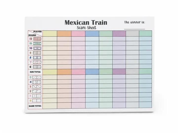 Mexican Train score pad front sheet used as a custom interior printing reference