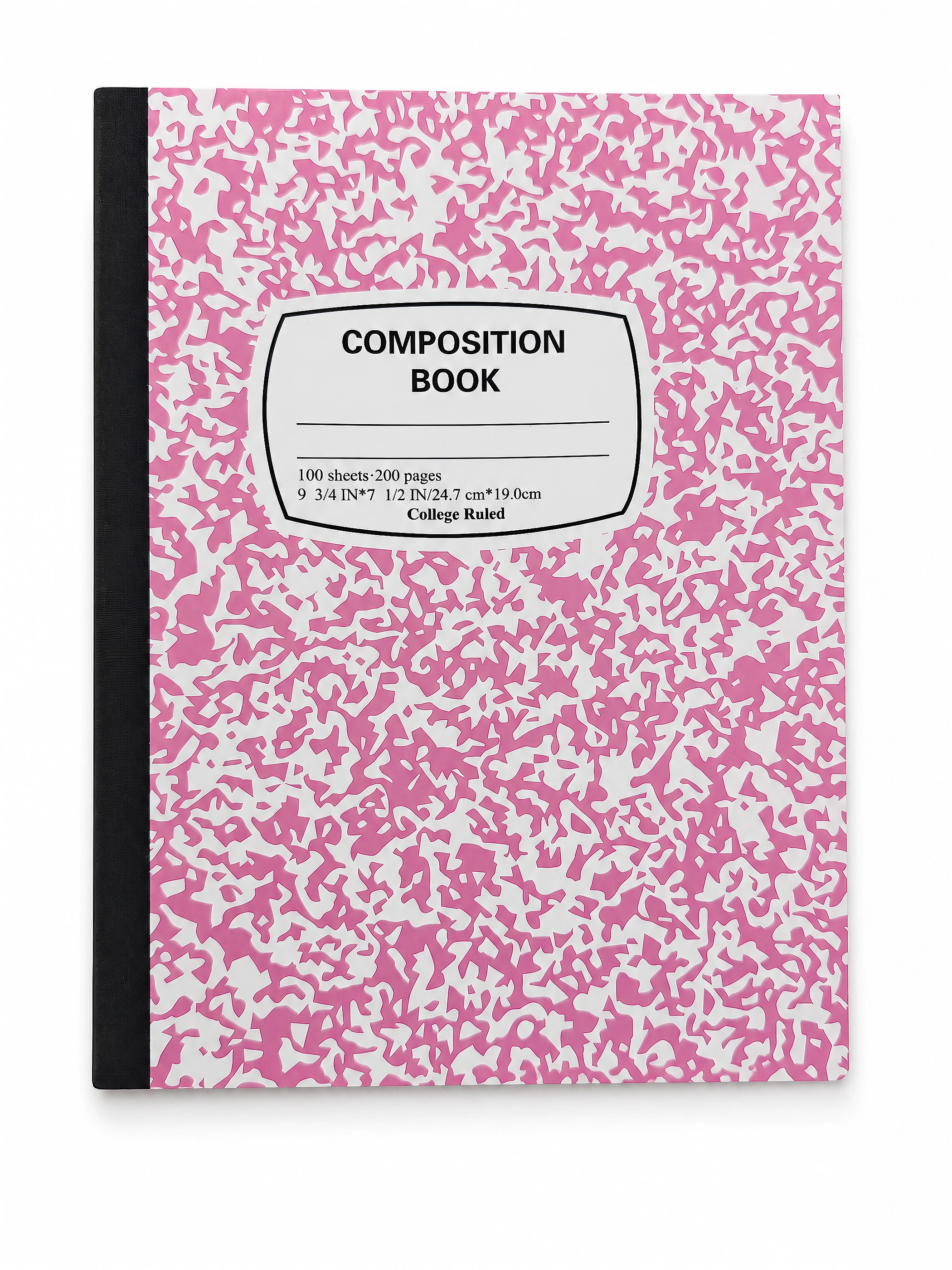 Pink Composition Book with Black Spine front view
