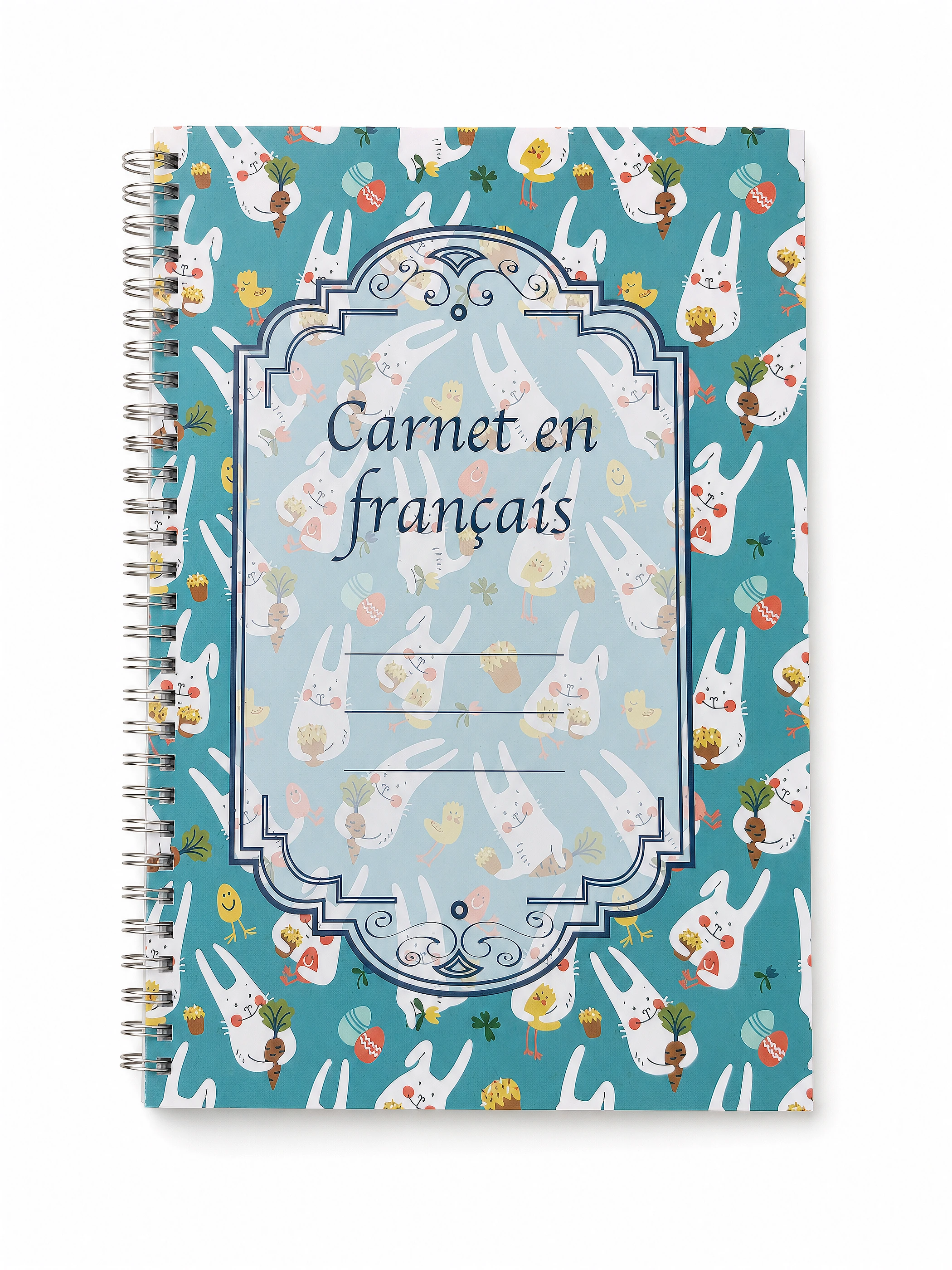 Blue Rabbit French Spiral Notebook front view