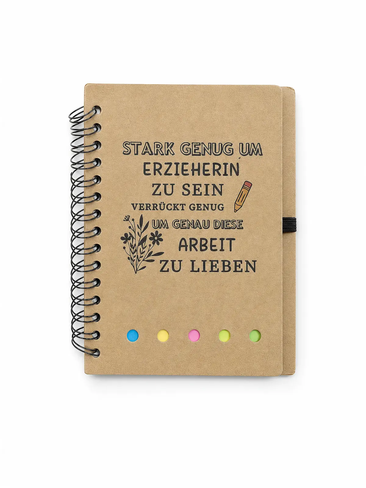 Kraft notebook with tabs and sticky notes