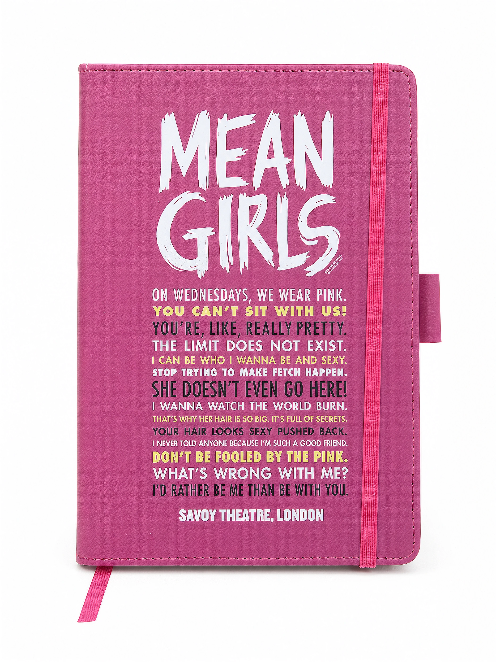 Hot Pink Quote Elastic Strap Notebook front view