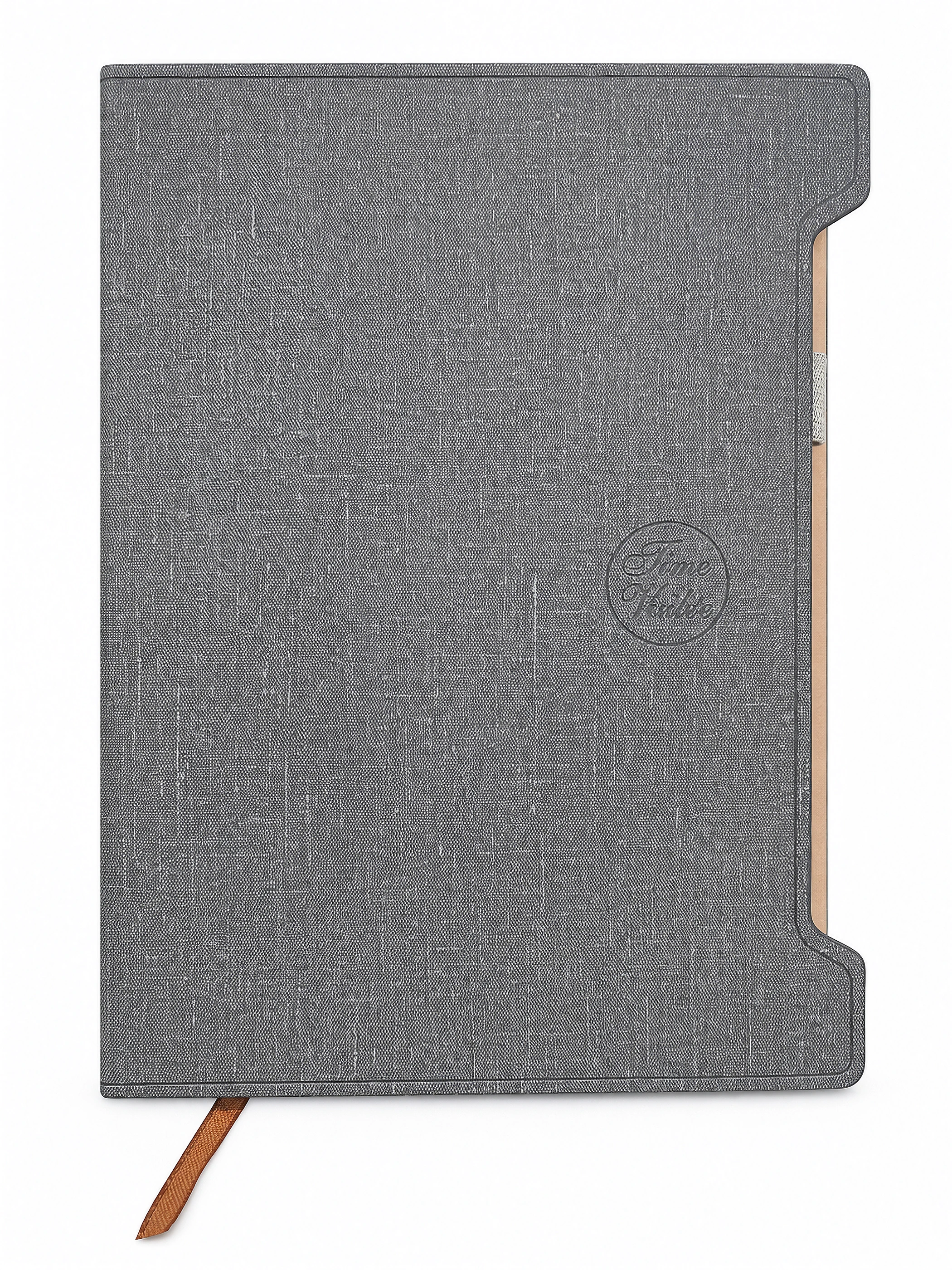 Gray Notched PU Notebook with Ribbon front view
