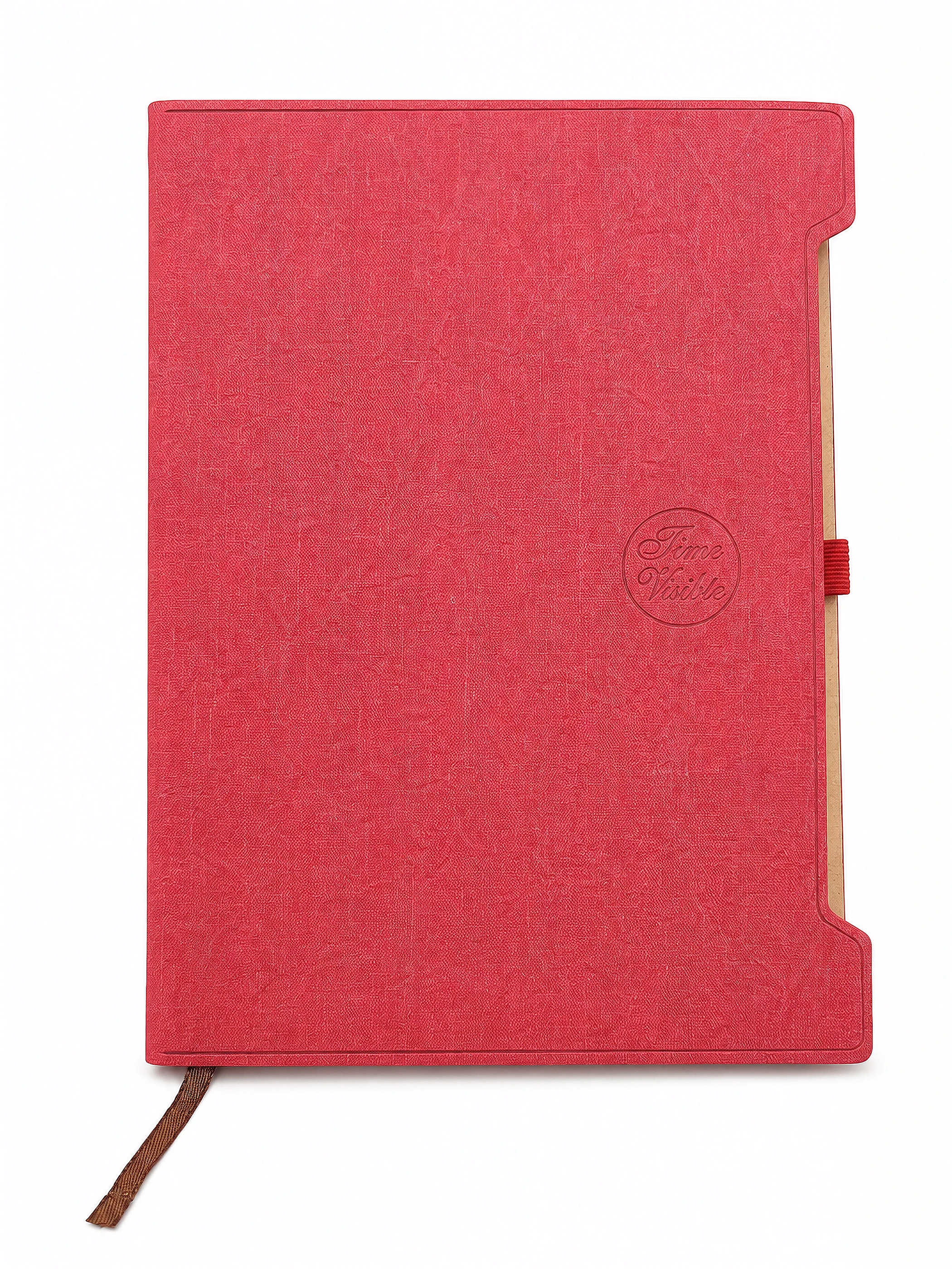 Red Notched PU Notebook with Ribbon front view