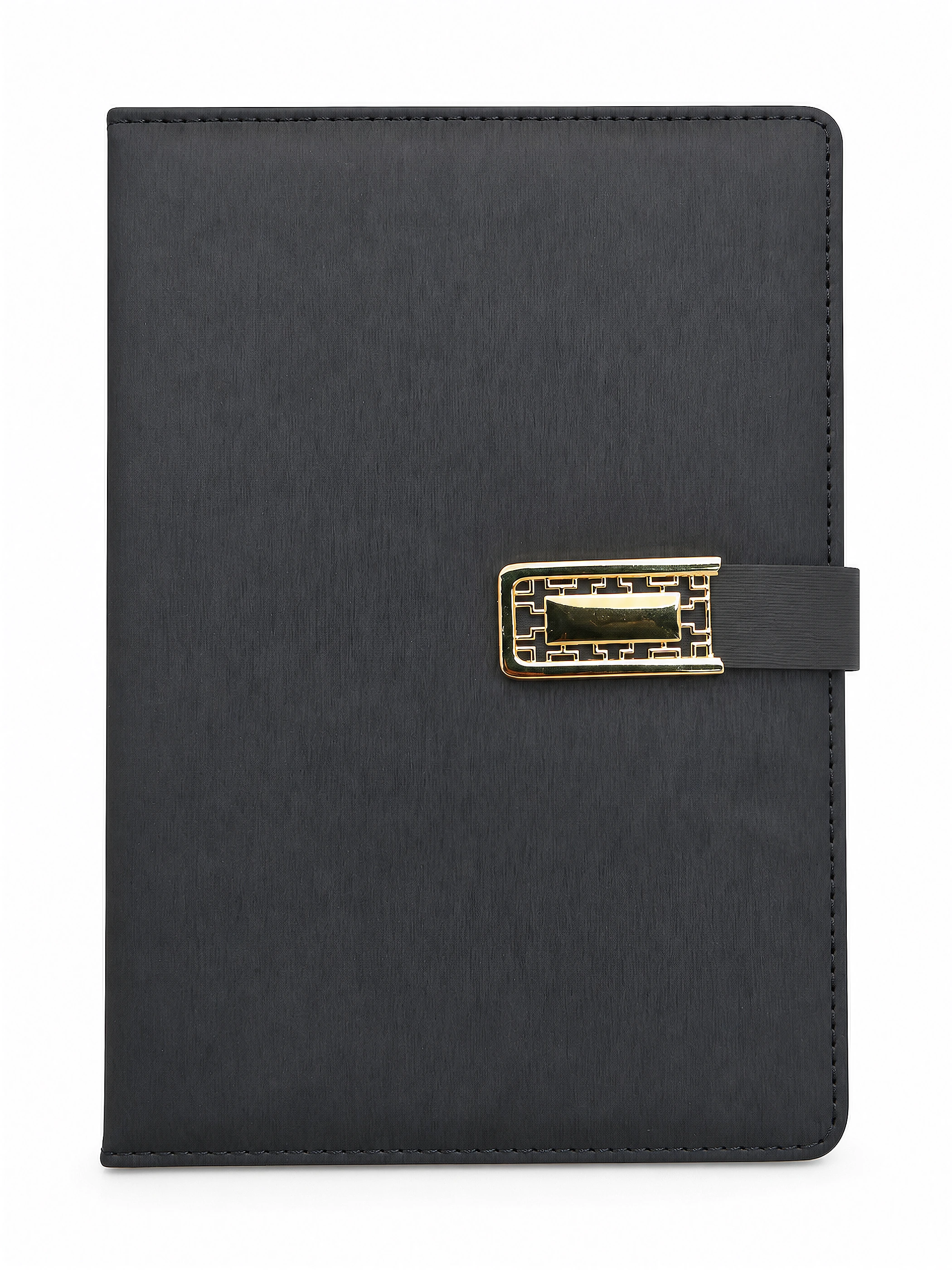 Black PU Notebook with Metal Snap Tab front view