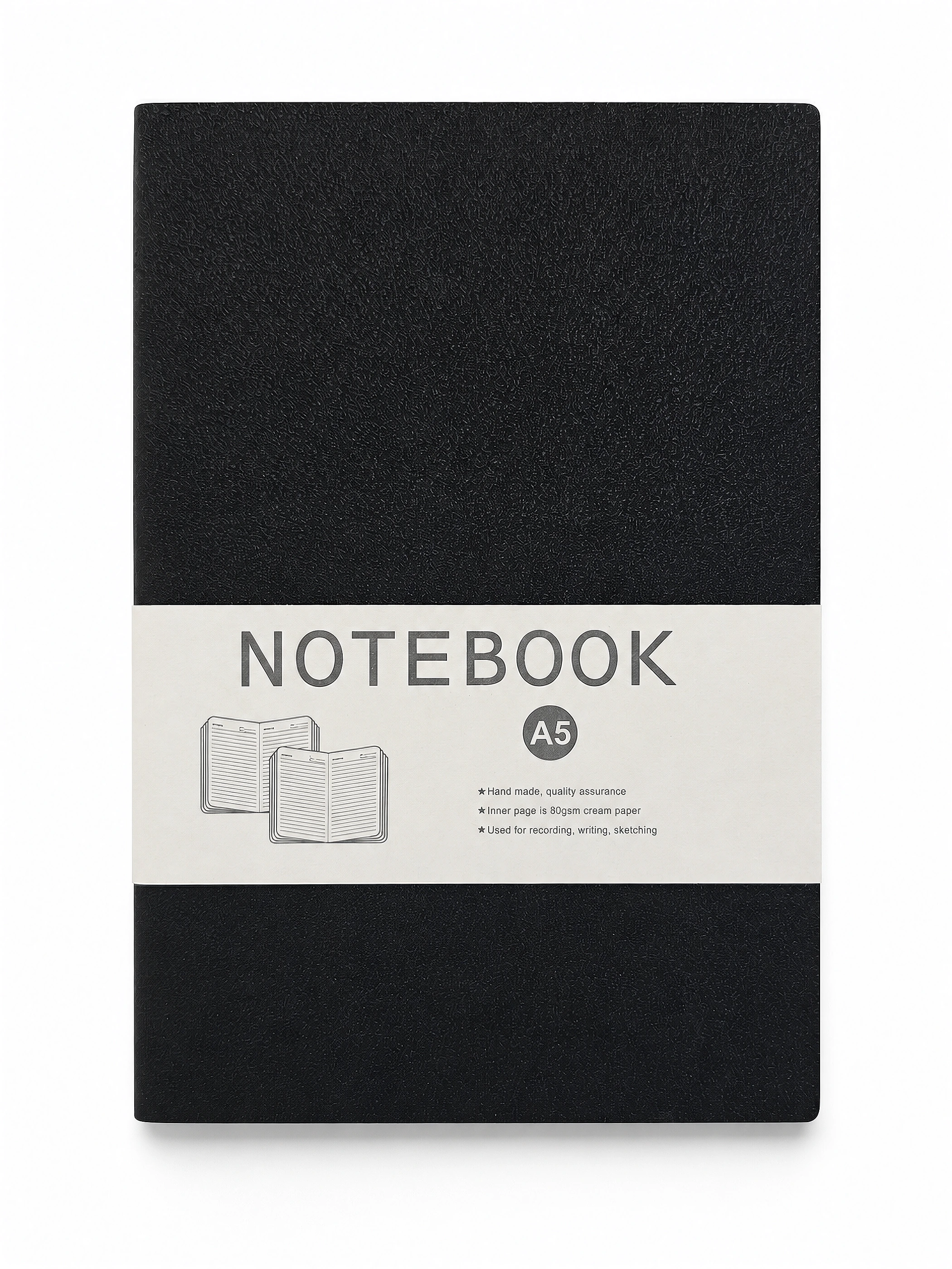 Black Notebook with Paper Belly Band front view