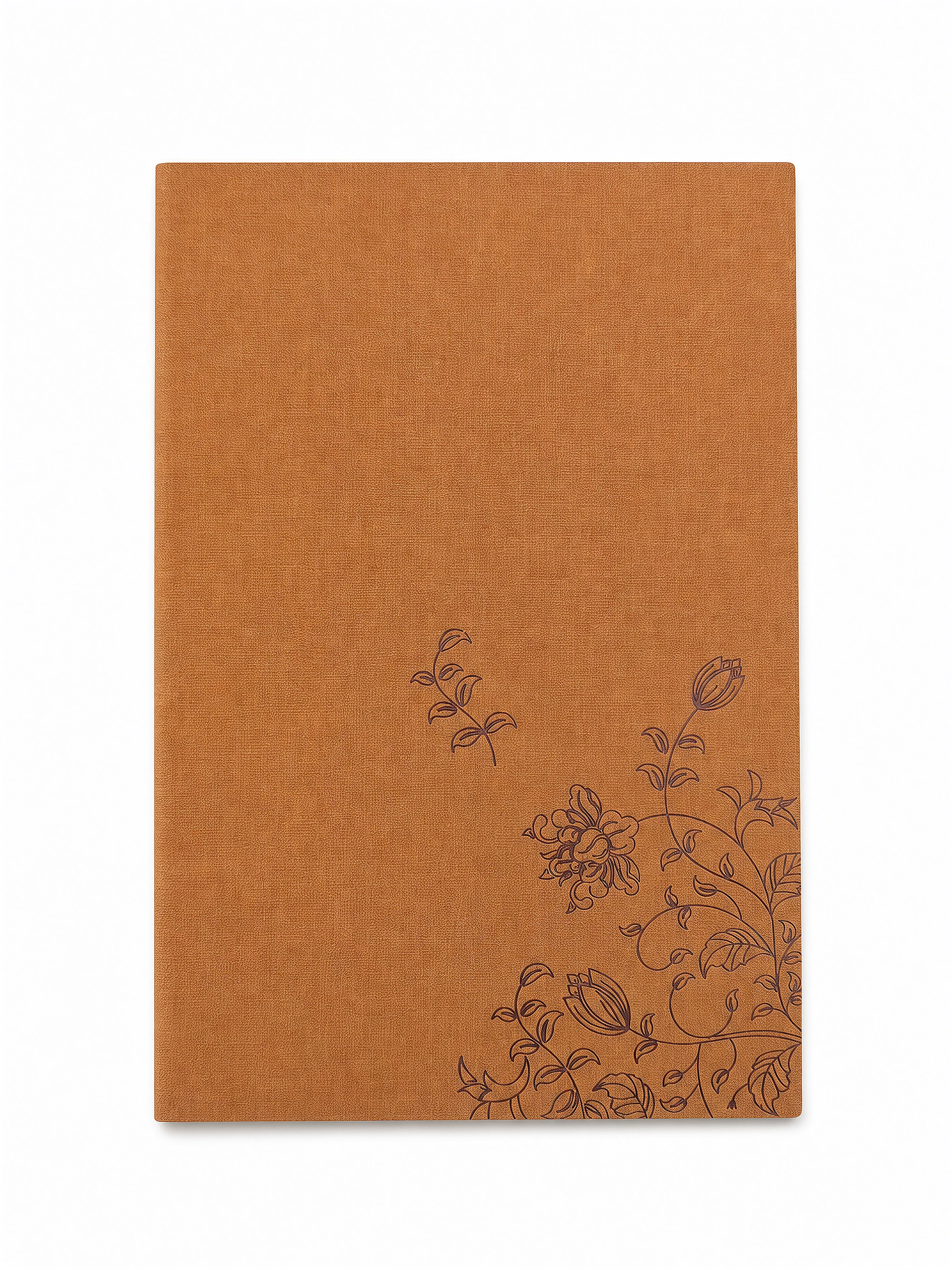 Tan Floral Deboss Softcover Notebook front view