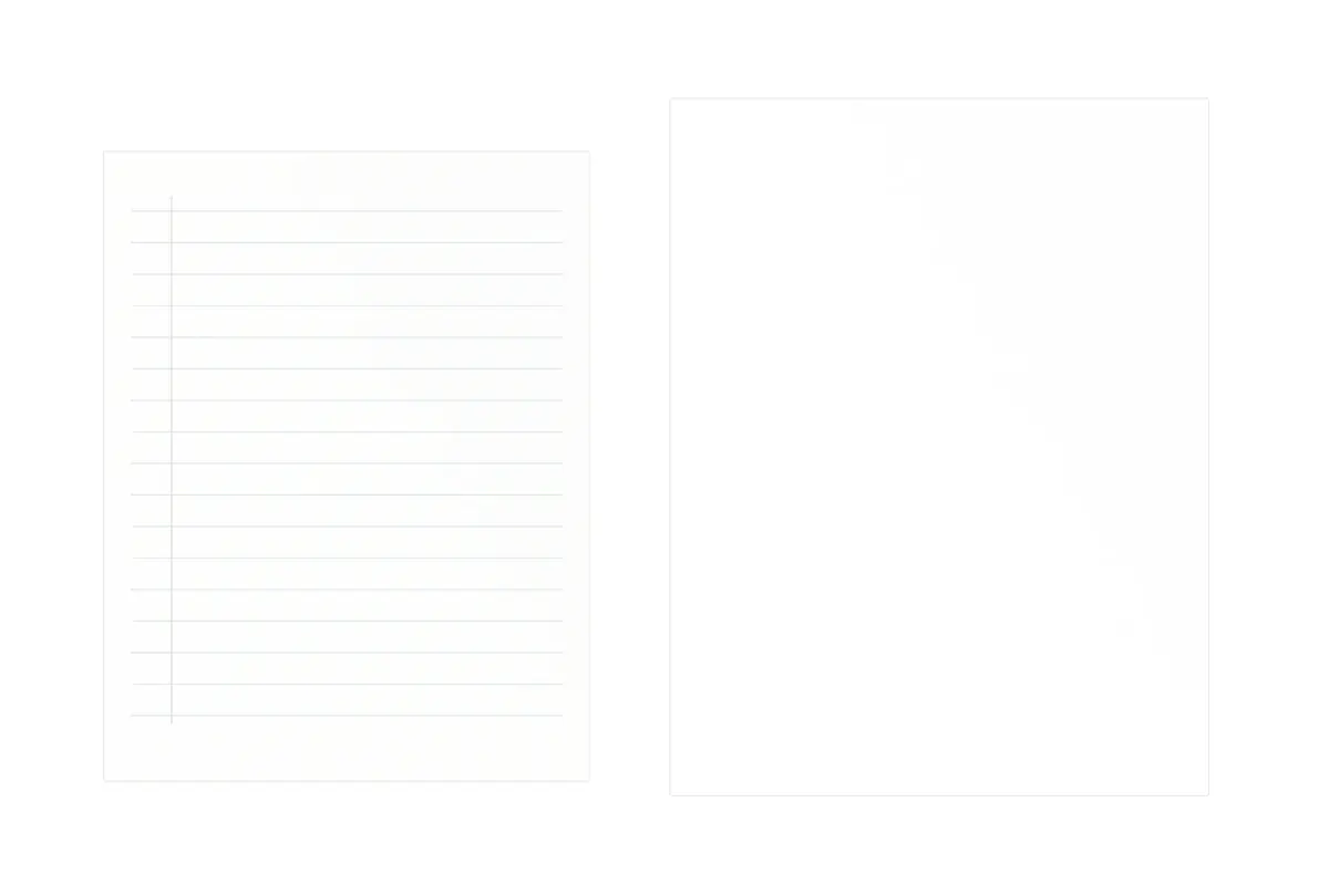 Clean white-background comparison of book white paper beside A4 copy paper