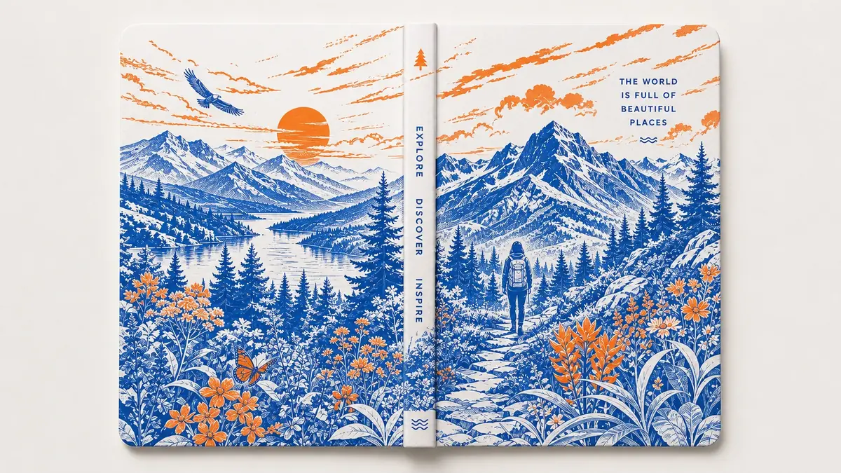 Two-color cobalt blue and vivid orange notebook cover artwork printing reference