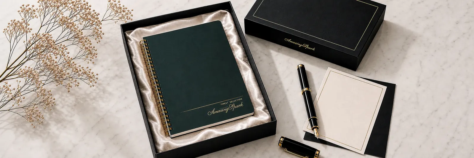 Premium Wire-O notebook gift set with pen and box